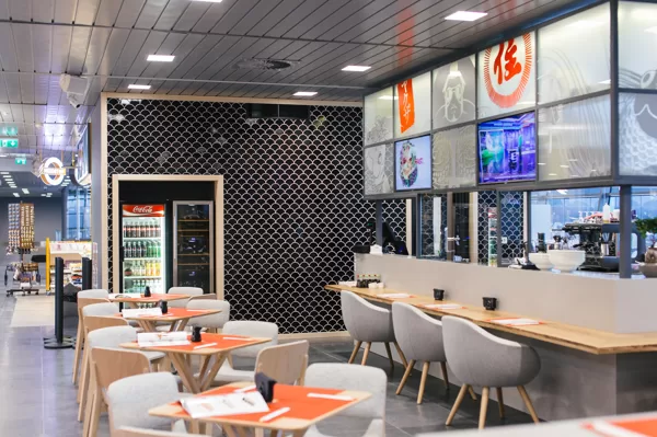 Sushi and wok, Riga airport. Year 2017